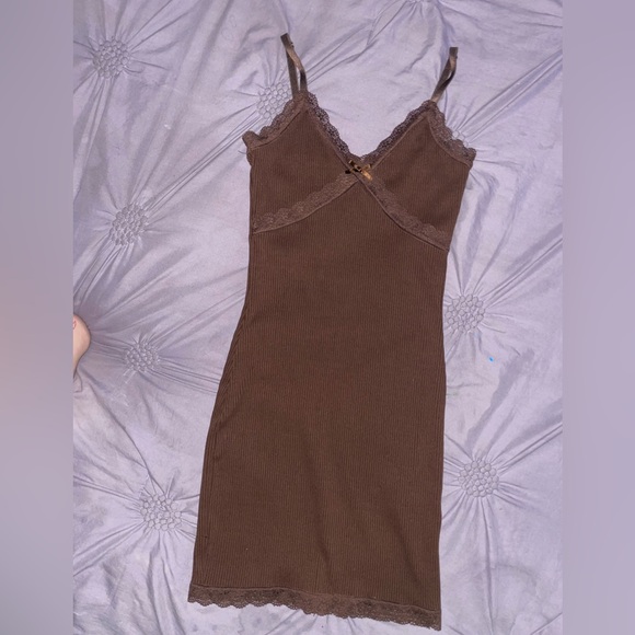 h&m brown mini dress Women's Dark brown Square-Neckline Dress